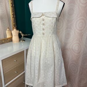 Maeve by Anthropologie Cream and Gold Metallic Midi Dress Timeless Elegance
